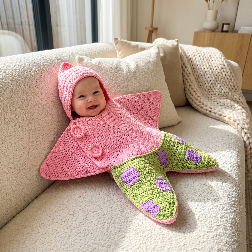 Crochet Pink Starfish Baby Star Wrap