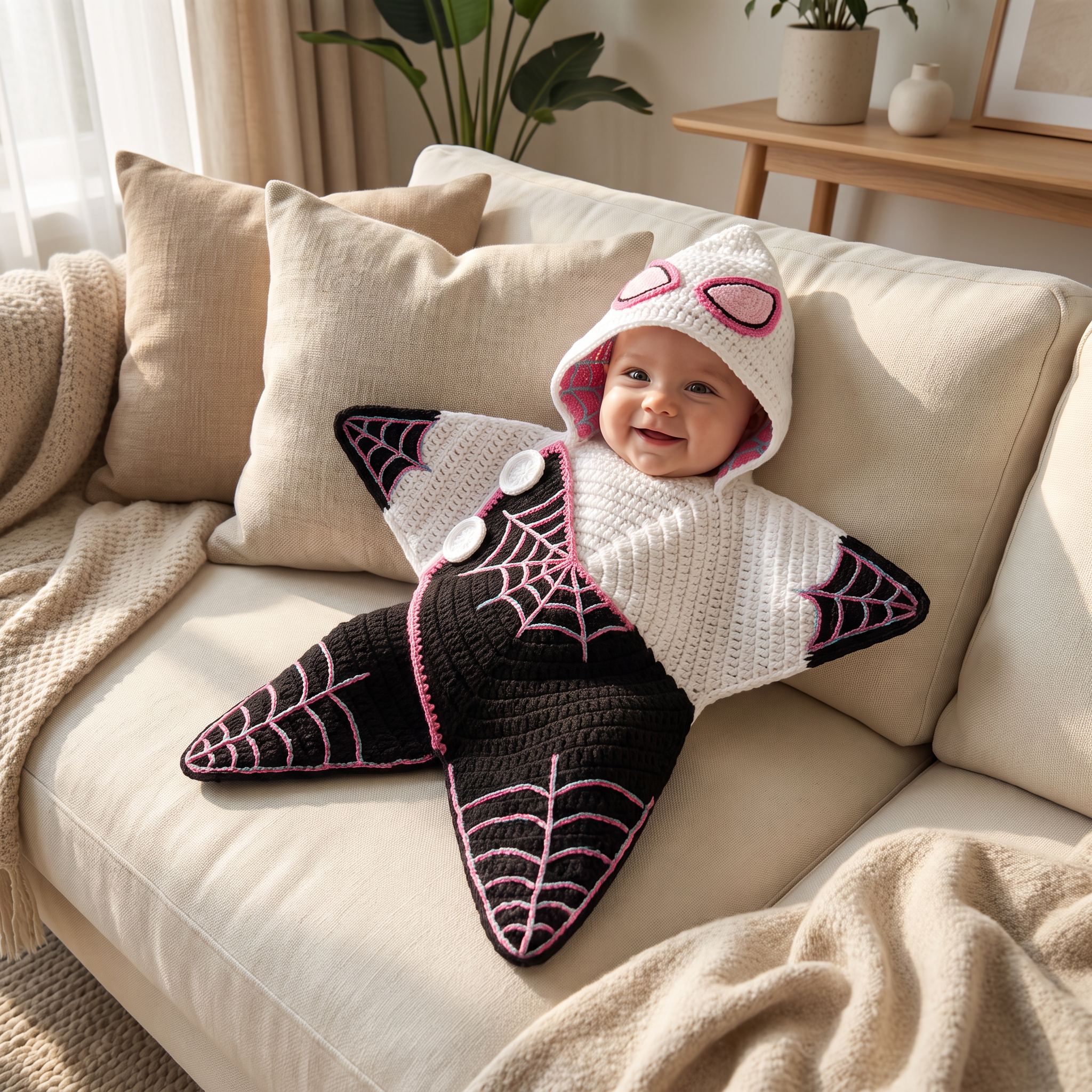 Crochet Pink Spider Hero Baby Star Wrap